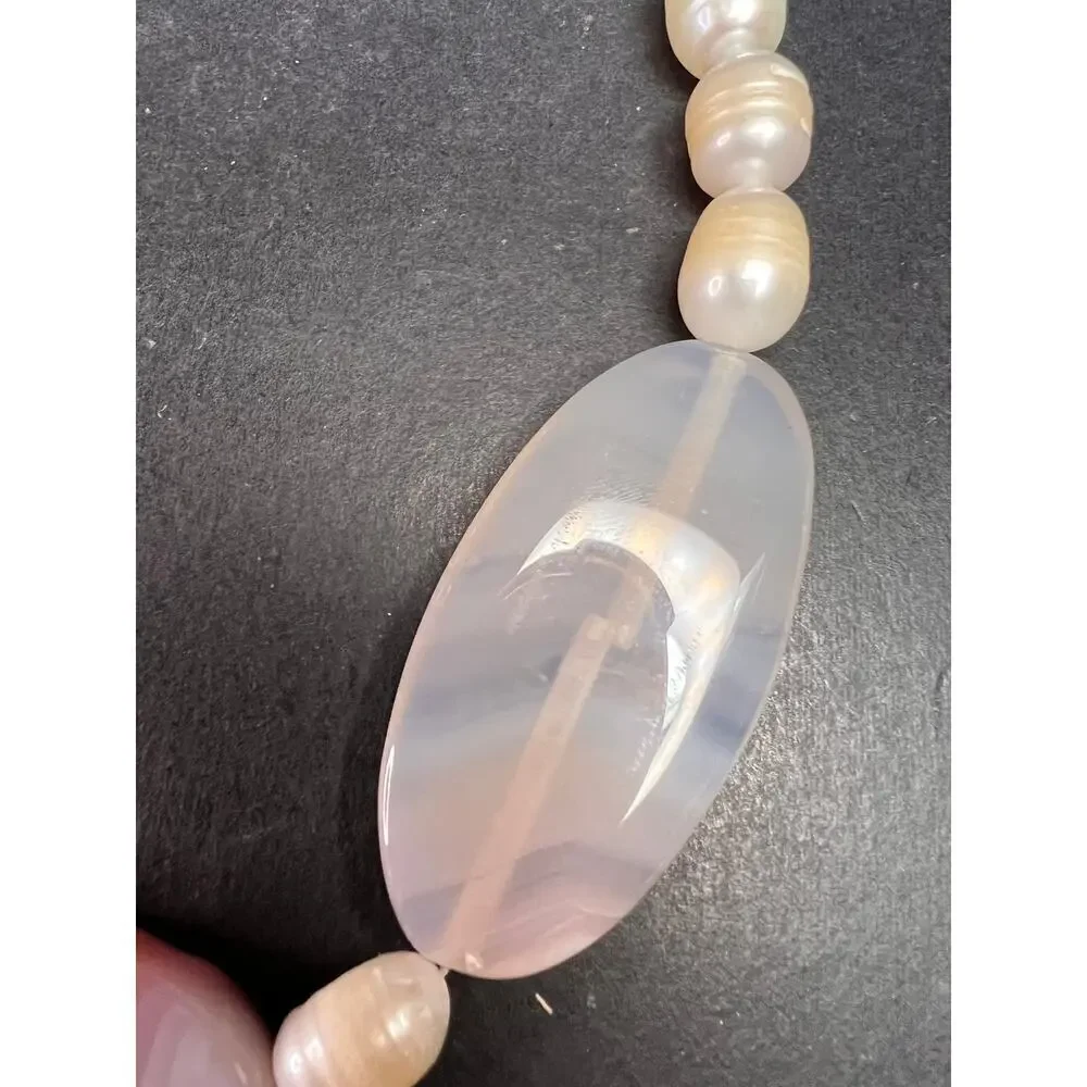 NEW freshwater pearl and agate necklace with sterling silver clasp